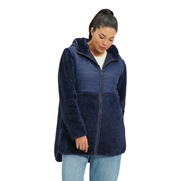 UGG RTW Navy Hooded Fleece Jacket M | Logo Quilted Zip-Up Sherpa Lined Cozy - Picture 1 of 6